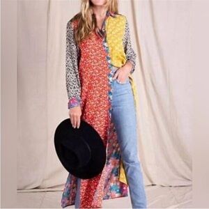 Natural Life Esme Patchwork Floral Maxi Shirt Dress Boho Medium